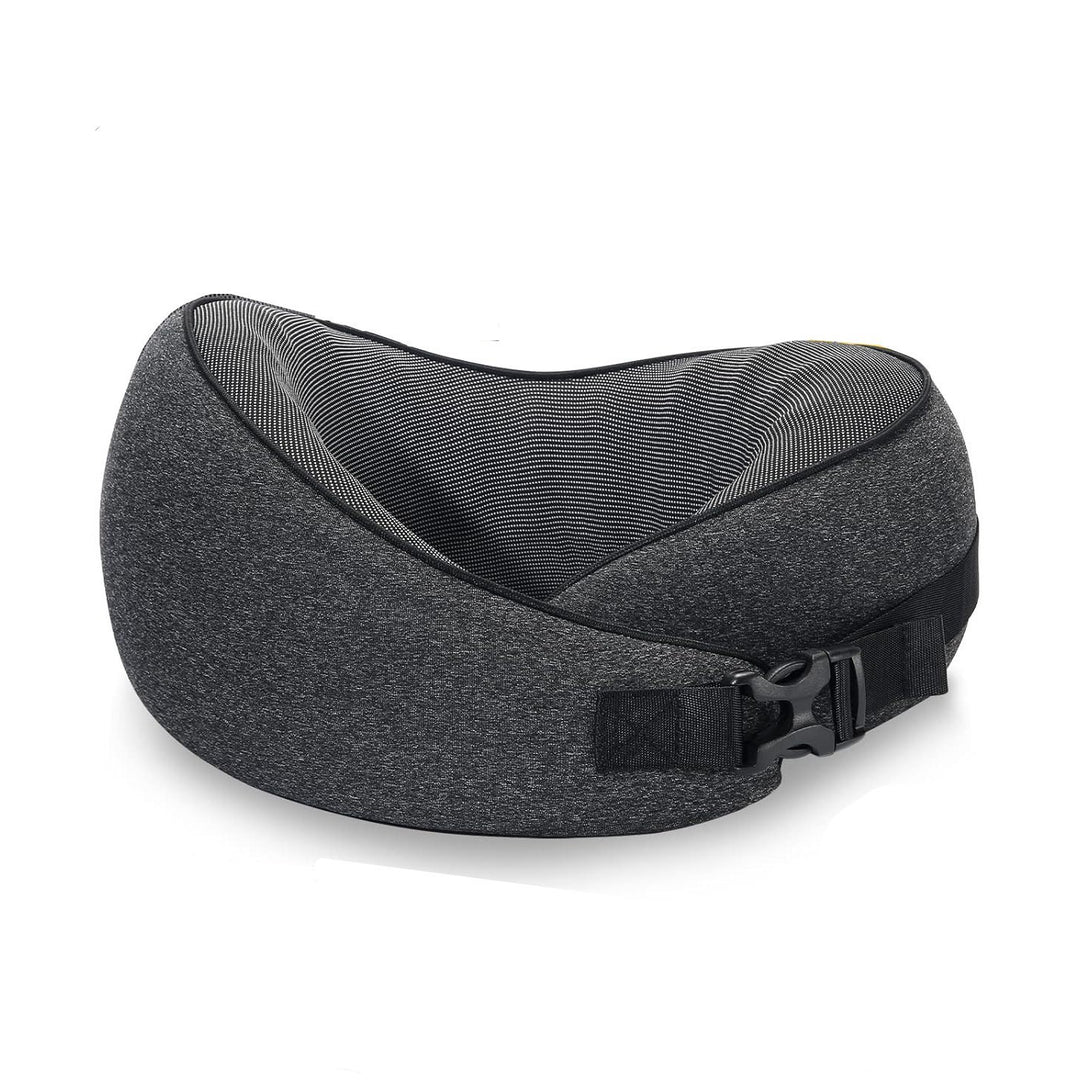 Dark Gray Buckle Tape Memory Foam U-Shaped Neck Pillow - Snail Travel Cushion for Airplane, Office Nap, and Travel - Adj