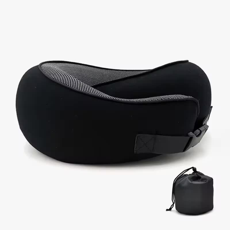 Black Buckle Tape Memory Foam U-Shaped Neck Pillow - Snail Travel Cushion for Airplane, Office Nap, and Travel - Adjusta