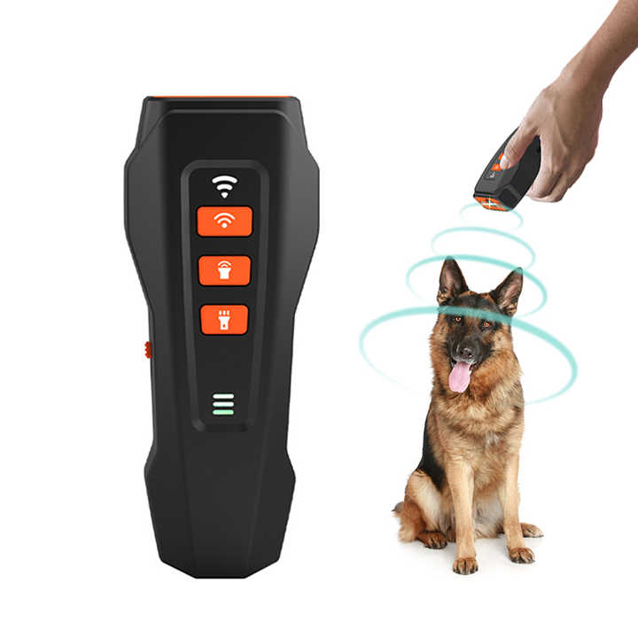 Black And Orange Ultrasonic Dog Bark Control Device, Rechargeable Dog Trainer with LED Flashlight, Portable Anti-Barking
