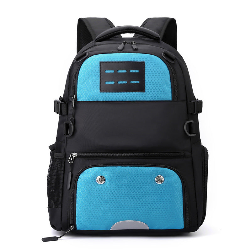 Blue And Black Large Capacity Sports Backpack, Waterproof Basketball & Soccer Bag, Separate Shoe Compartment, Student Ba
