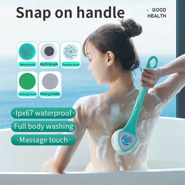 White Electric Bath Brush & Multi-Functional Massager â€“ Long Handle Waterproof Body Cleansing Tool