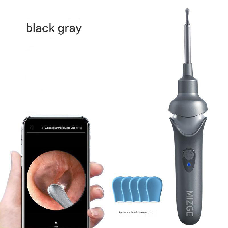 Black Rechargeable Visual Electric Ear Cleaner with LED Light - Safe and Effective Ear Wax Removal Tool for Adults and C