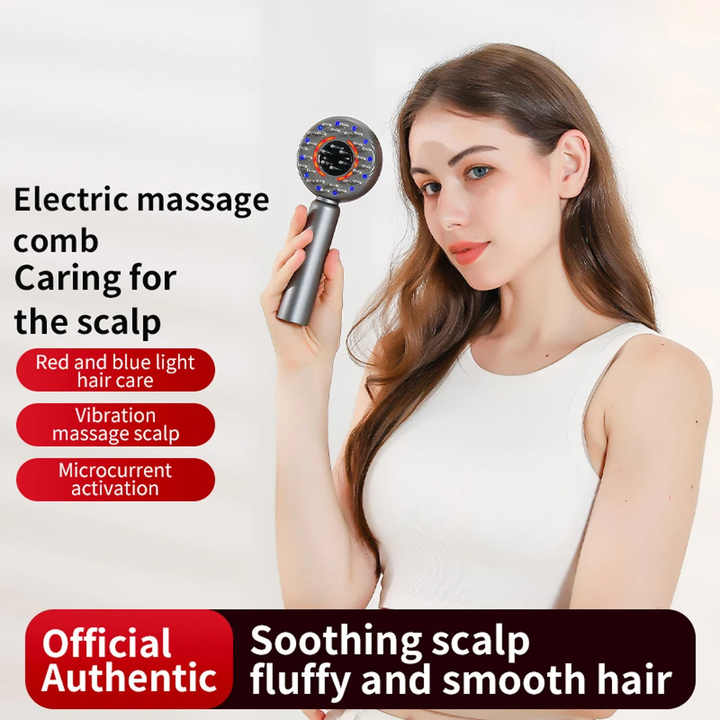 Grey Intelligent Scalp Massager Brush with Red Light Therapy â€“ Hair Care, Volumizing, and Essence Applicator