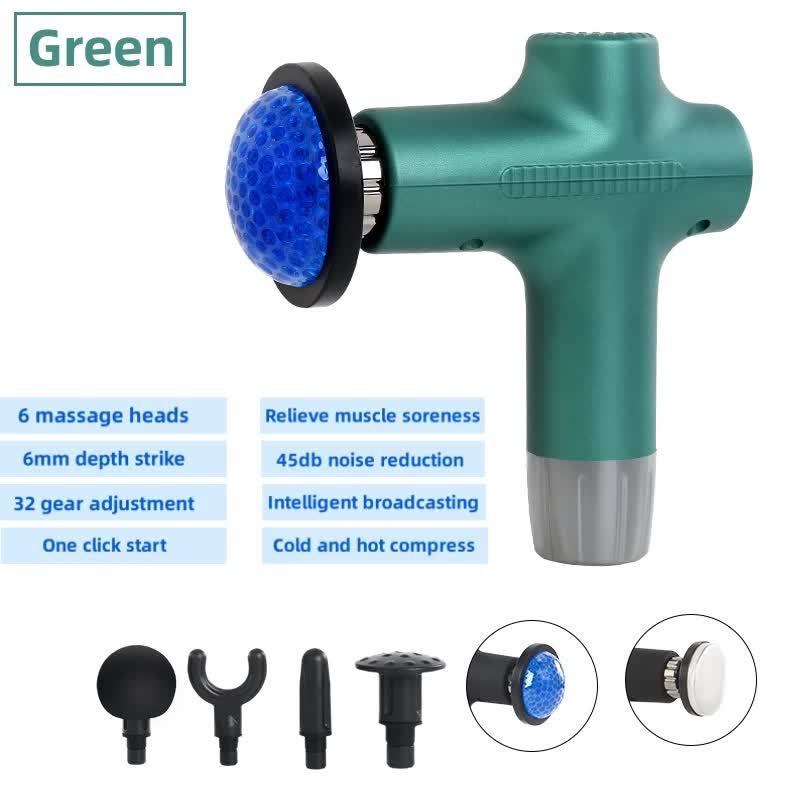 Green Mini 4-Head Deep Tissue Massage Gun - Portable Wireless Fascia Gun for Muscle Relaxation with Cold & Heat Therapy,