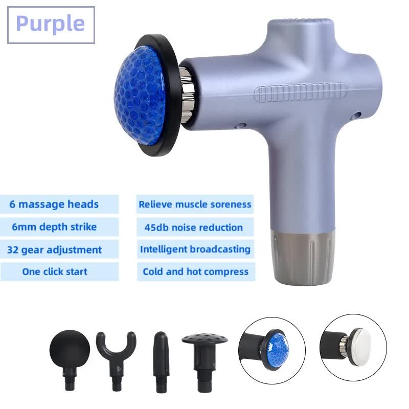 Purple Mini 4-Head Deep Tissue Massage Gun - Portable Wireless Fascia Gun for Muscle Relaxation with Cold & Heat Therapy
