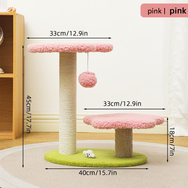 Pink Compact Cat Climbing Frame with Dual-Level Sisal Posts and Playful Design â€“ Perfect for Scratching and Jumping
