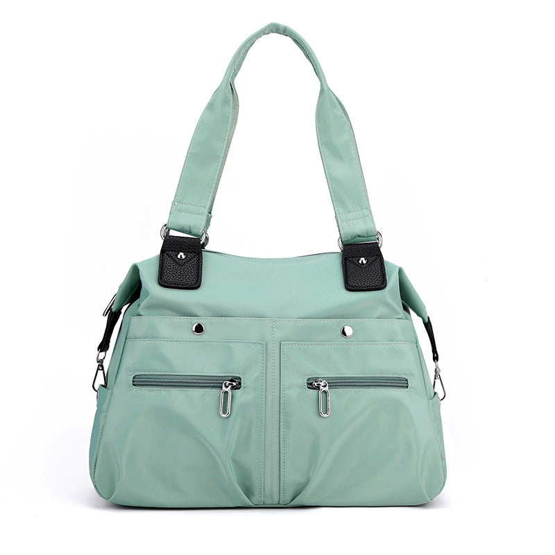Light Green Stylish Nylon Large Capacity Tote Bag for Work and Commute | Multi-Pocket Shoulder Bag | Fashionable Canvas 