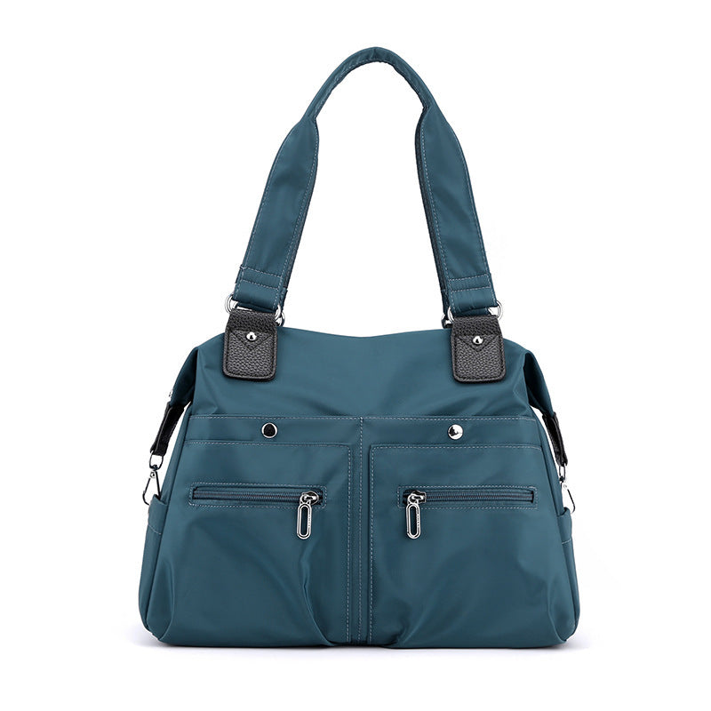 Dark Blue Stylish Nylon Large Capacity Tote Bag for Work and Commute | Multi-Pocket Shoulder Bag | Fashionable Canvas Ba
