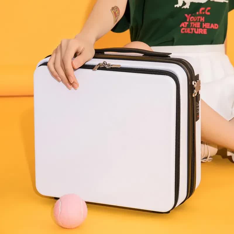 White Mini 16-Inch Password-Protected ABS Storage and Carry-On Luggage Box | Front-Opening Cosmetic Organizer | Lightwei