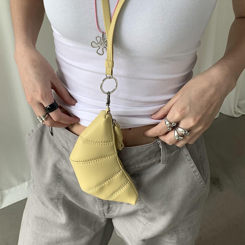 Yellow Cute Crossbody Coin Purse | Mini Croissant Design Shoulder Bag | Small PU Leather Portable Makeup & Earphone Pouc