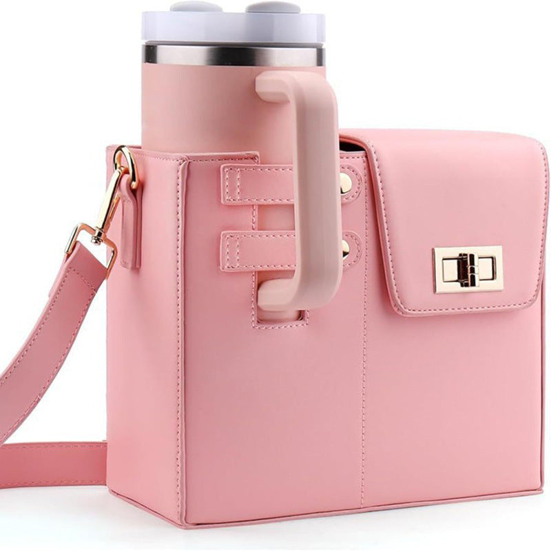 Pink Portable Beverage Bottle Cup Holder Bag | Trendy Crossbody Design for Daily Commuteï¼ˆNo water cupï¼‰