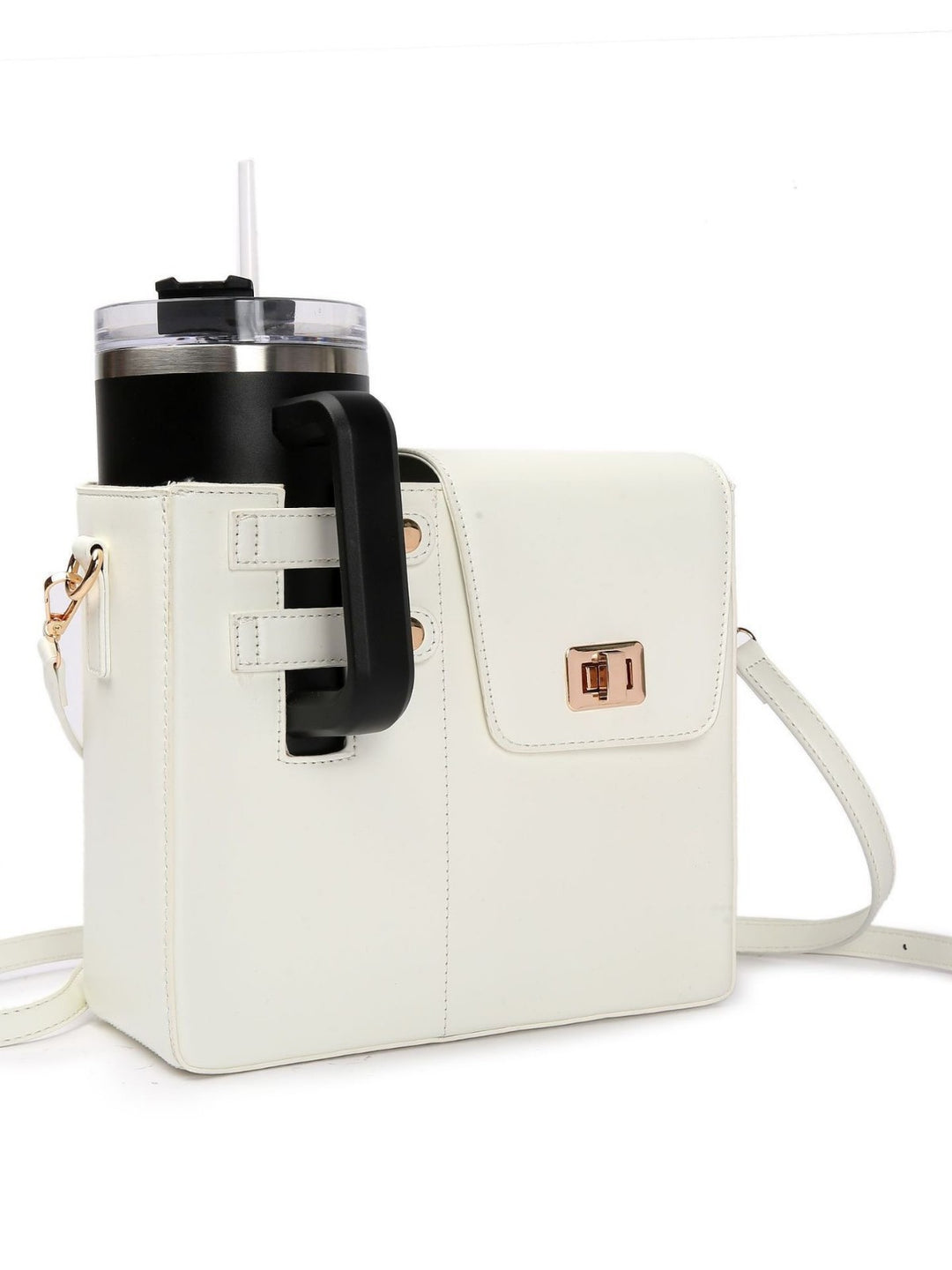 White Portable Beverage Bottle Cup Holder Bag | Trendy Crossbody Design for Daily Commuteï¼ˆNo water cupï¼‰