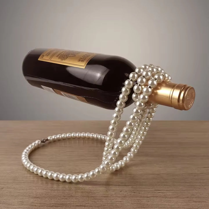 White Modern Floating Pearl Wine Bottle Holder - Elegant Home Decor, Unique Kitchen Accessory for Dining, Bar, and Livin