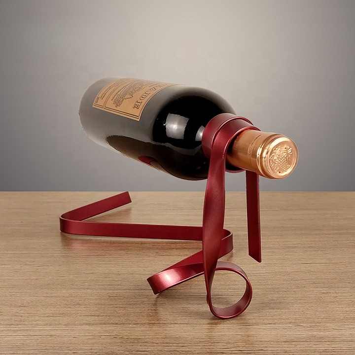 Red Modern Ribbon Wine Bottle Holder - Creative Floating Wine Rack for Home and Bar DÃ©cor