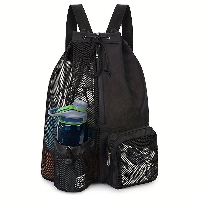 Black Mesh Drawstring Swim Backpack with Wet Pocket â€“ Lightweight Beach, Gym, Outdoor Sports Bag â€“ 245g