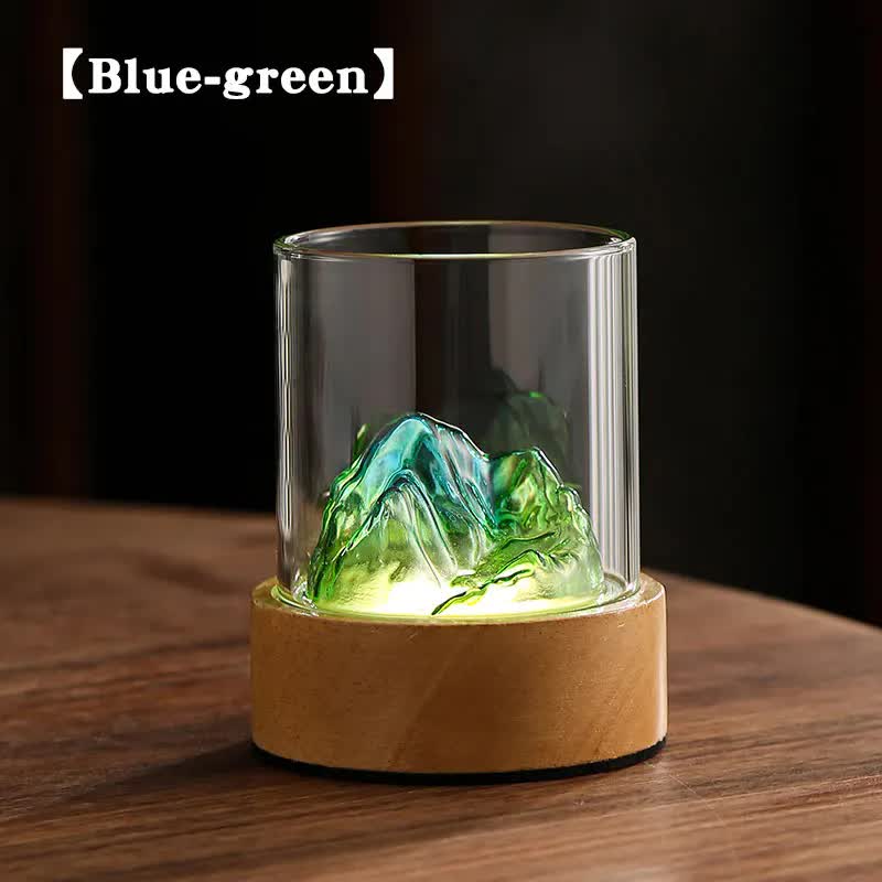Blue-green Glass Mountain Ambient Night Light â€“ USB Rechargeable Touch Control Bedside Lamp â€“ Adjustable 3-Color Lig