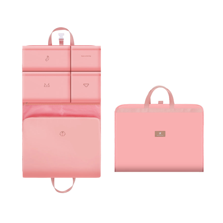 Dark Pink Travel Storage Organizer Bag - Multi-Compartment Lightweight Foldable Luggage Organizer for Clothes, Underwear