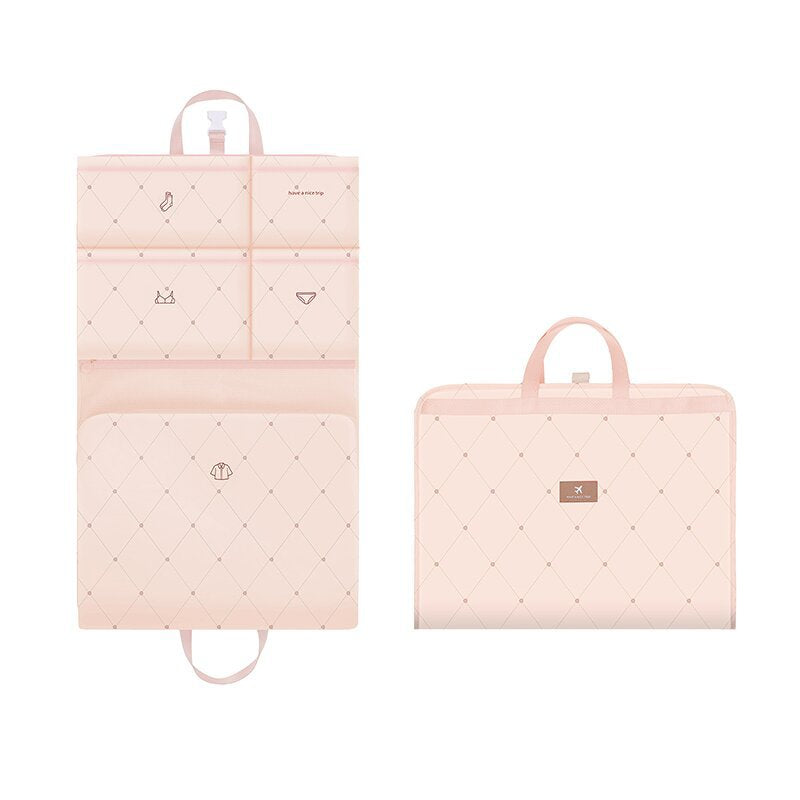 Light Pink Travel Storage Organizer Bag - Multi-Compartment Lightweight Foldable Luggage Organizer for Clothes, Underwea