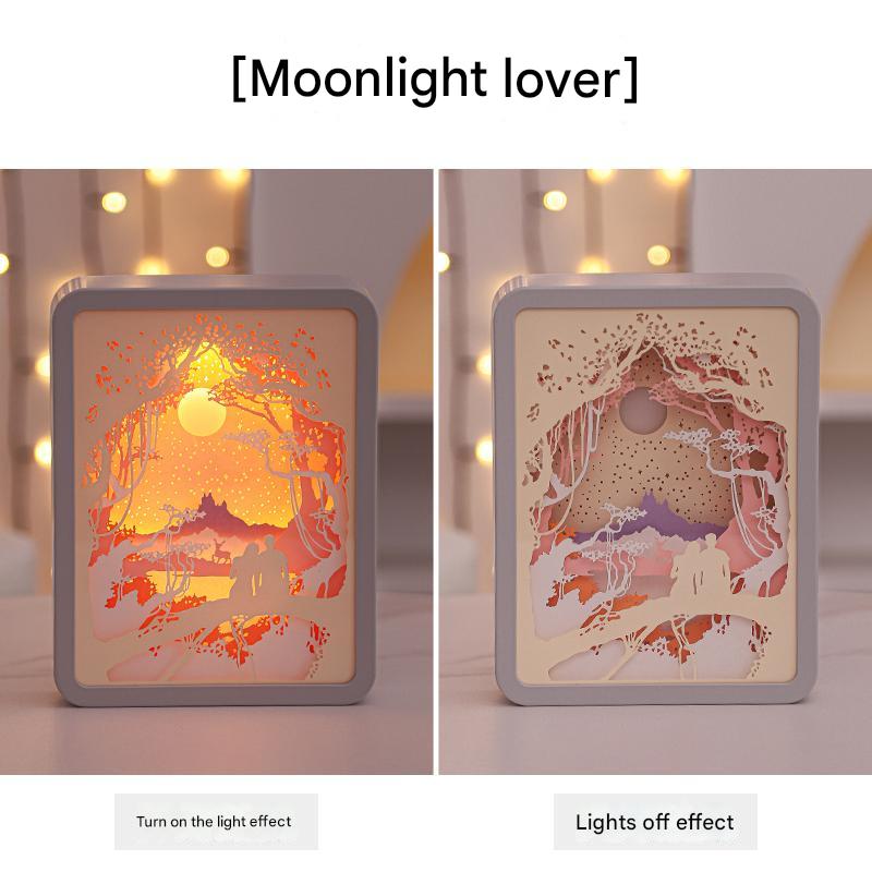 Moonlight Lovers 3D Paper Carving Night Light - USB Or Battery Powered Decorative Bedside Lamp | Atmosphere Lamp for Bed