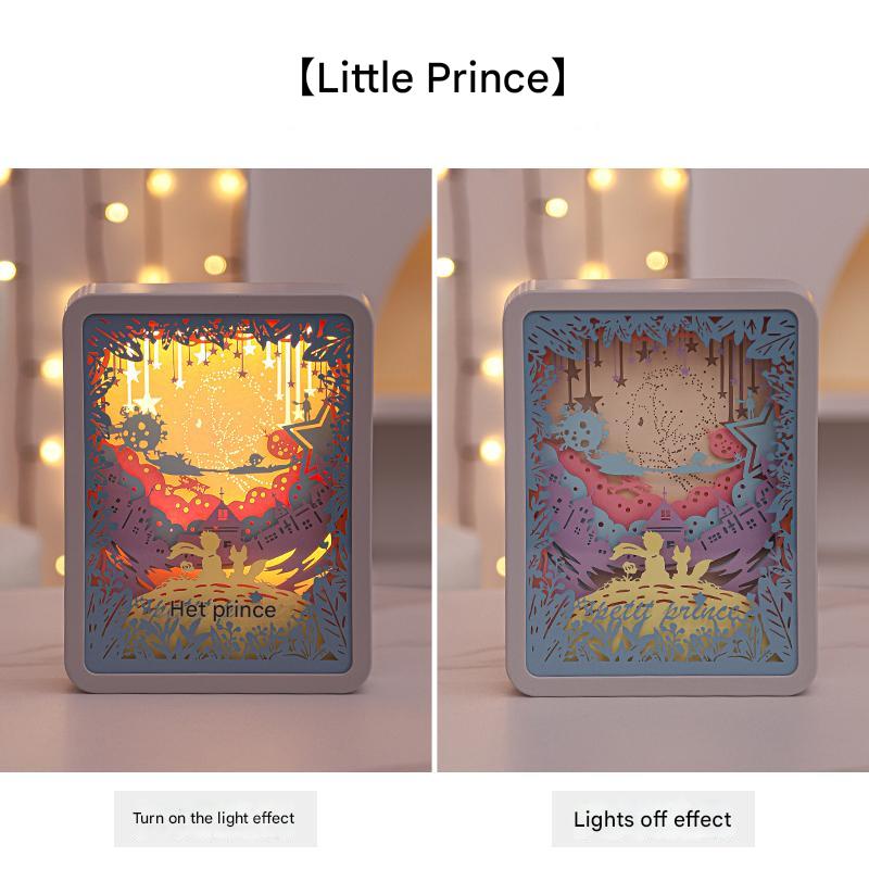 The Little Prince 3D Paper Carving Night Light - USB Or Battery Powered Decorative Bedside Lamp | Atmosphere Lamp for Be
