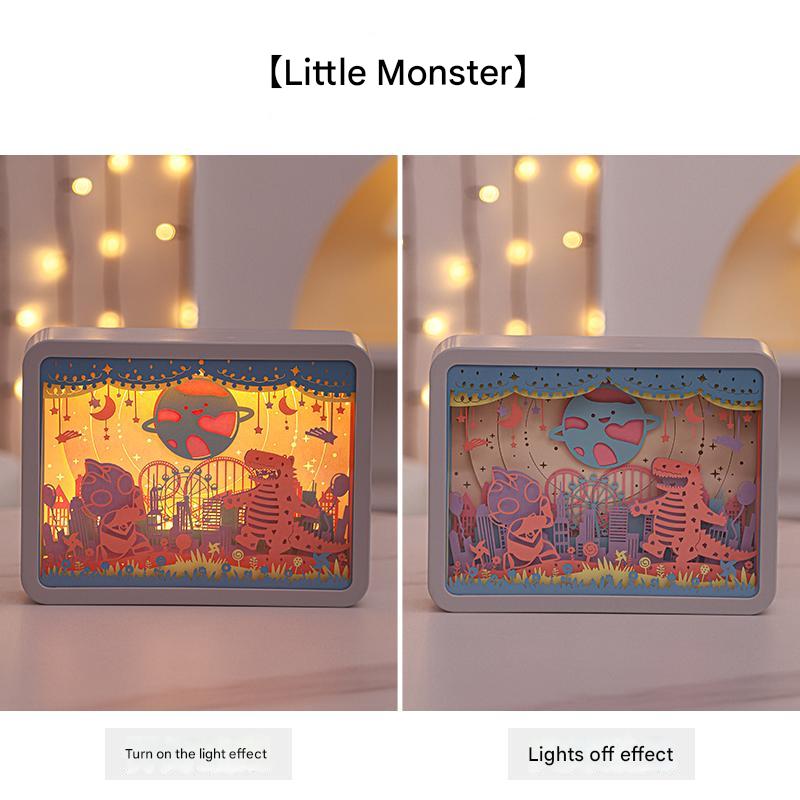 Little Monsters 3D Paper Carving Night Light - USB Or Battery Powered Decorative Bedside Lamp | Atmosphere Lamp for Bedr