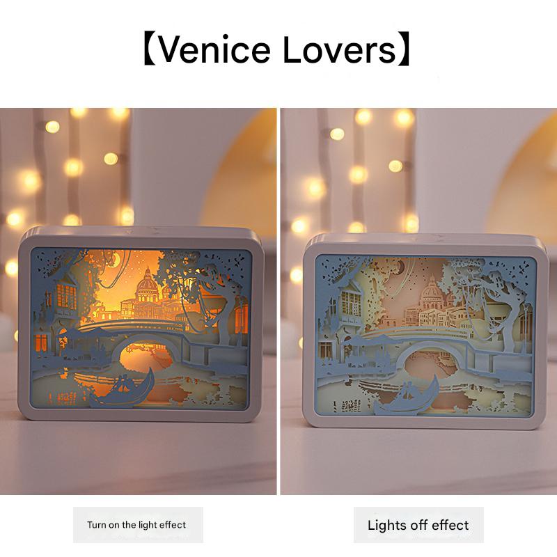 Venice Lovers 3D Paper Carving Night Light - USB Or Battery Powered Decorative Bedside Lamp | Atmosphere Lamp for Bedroo