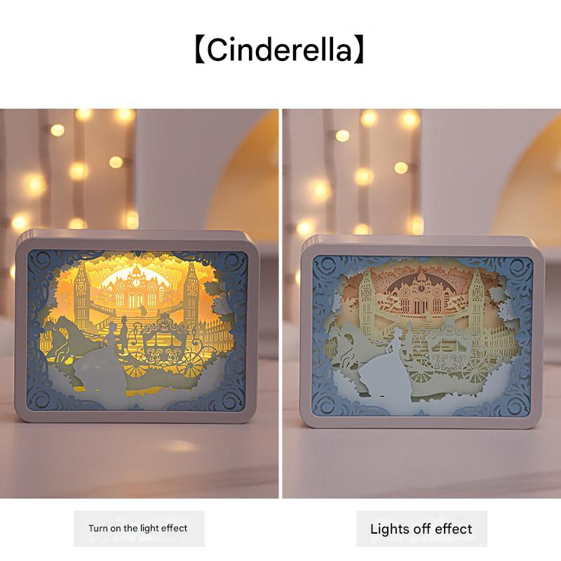 Cinderella 3D Paper Carving Night Light - USB Or Battery Powered Decorative Bedside Lamp | Atmosphere Lamp for Bedroom |