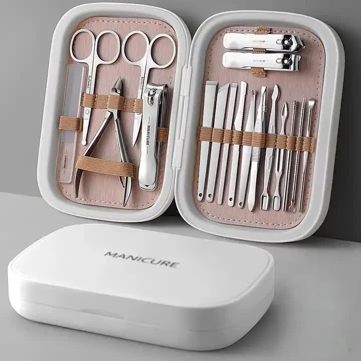 White 18-Piece Manicure and Pedicure Set - Stainless Steel Nail Clipper Kit | Professional Nail Care Grooming Tools | Co