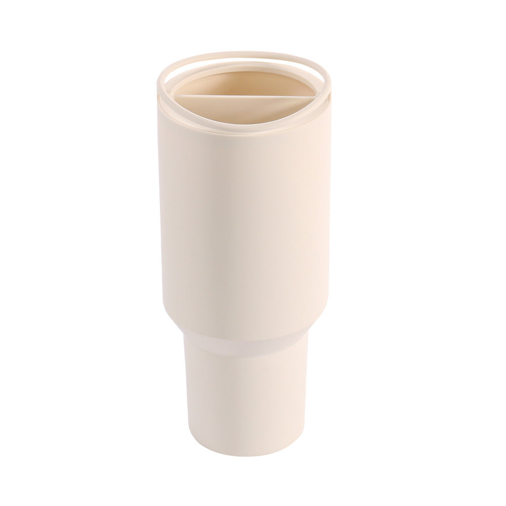 Off White 40oz Silicone Dual-Chamber Cup Separator - Food-Grade Drink Divider, Cold Drink Mug with Separate Compartments