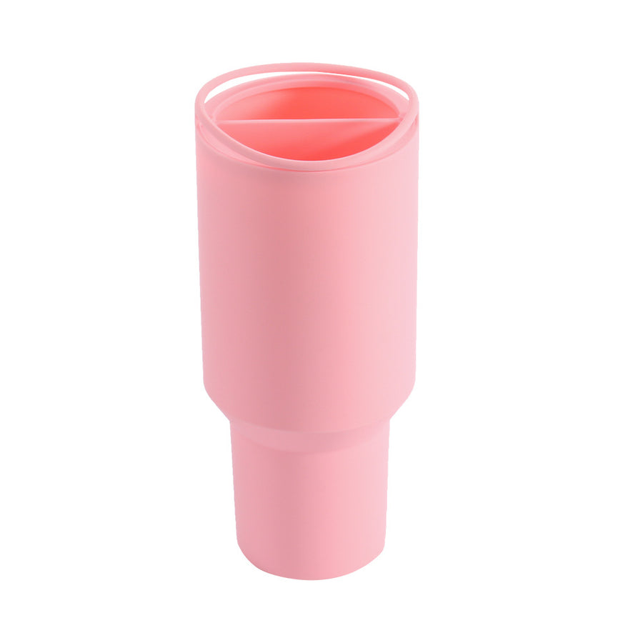 Pink 40oz Silicone Dual-Chamber Cup Separator - Food-Grade Drink Divider, Cold Drink Mug with Separate Compartments, BPA