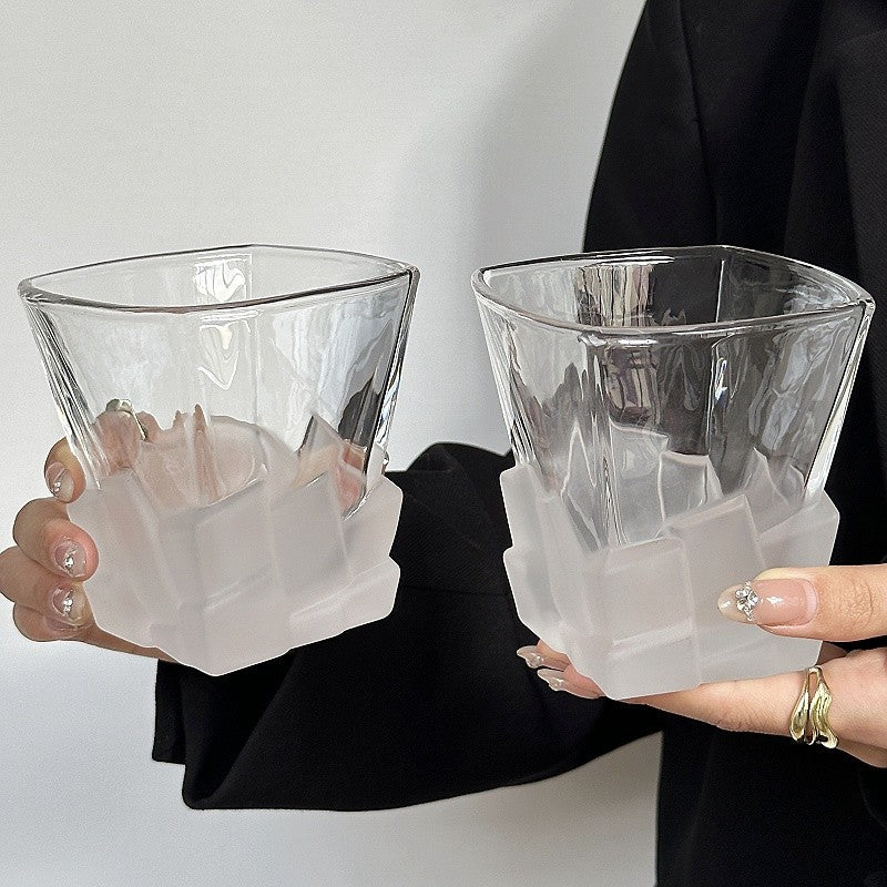 4 Pcs Frosted Ice Cube Glass â€“ Creative Whiskey Glass, Premium Textured Tumbler, 300ml Capacity for Home Bars