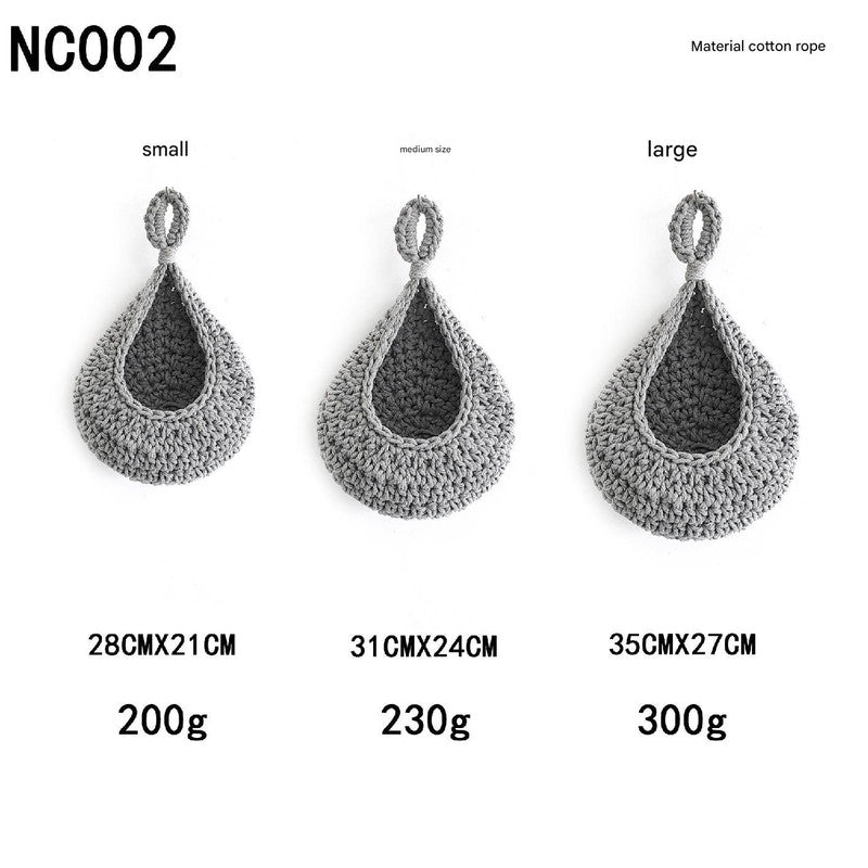 Grey 3-Piece Wall-Mounted Cotton Rope Storage Baskets â€“ Large, Medium, and Small Hand-Woven Fruit/Vegetable/Storage Ne