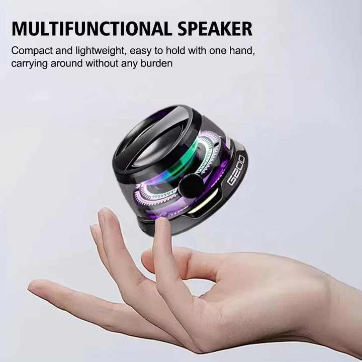 Black Portable Mini Bluetooth Speaker with Magnetic Base, High-Quality Bass and Surround Sound, Colorful Ambient Lightin