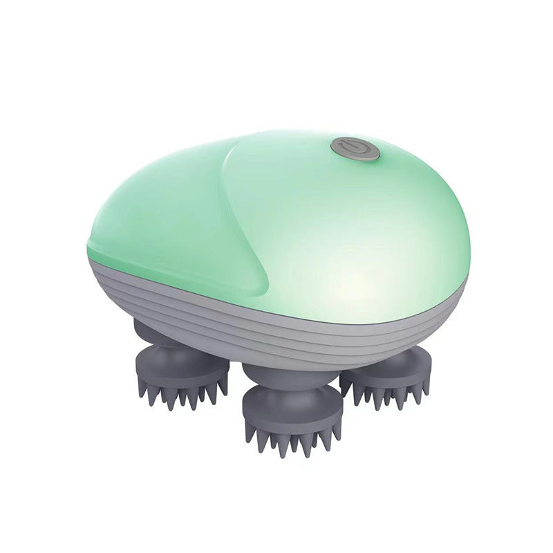 Green Mini Electric Head Massager - Portable 3D Massage Device, Waterproof, Multifunctional Relaxation & Pet Care, Recha