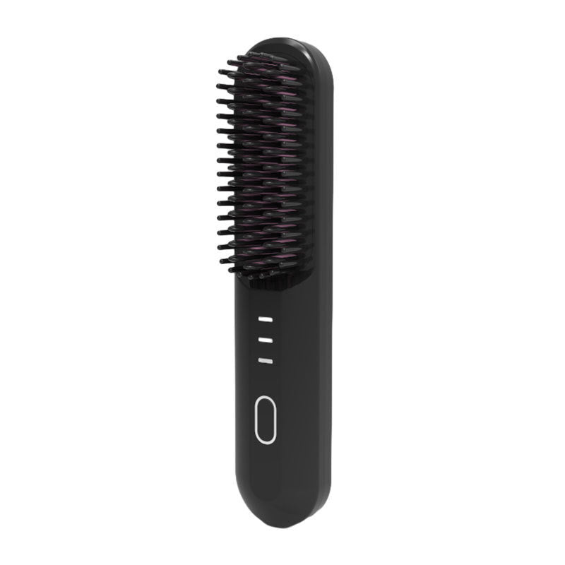 Black Wireless Hair Straightening Brush - Portable 2-in-1 Styling Tool with USB Charging, Ceramic Heat Technology, and C