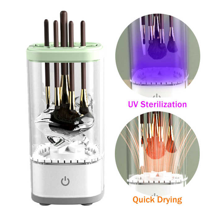White Electric Makeup Brush Cleaner and Dryer â€“ USB Automatic Household Cleaning Device with UV Sterilization and Fast