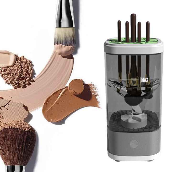 Grey Electric Makeup Brush Cleaner and Dryer - USB Automatic Household Cleaning Device with UV Sterilization and Fast Dr