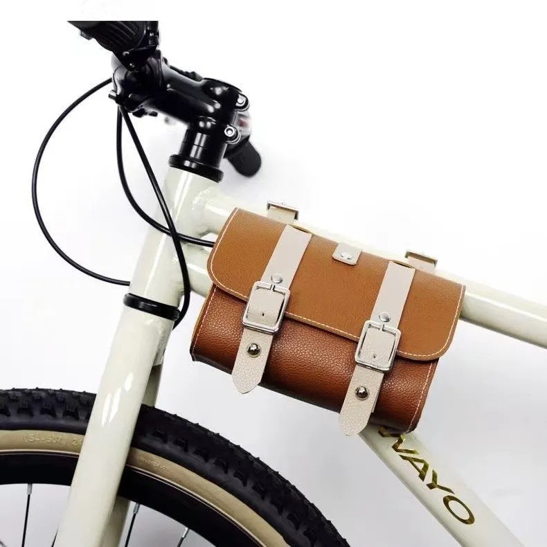 Brown Vintage Bicycle Handlebar Bag â€“ Universal Front & Rear Bike Accessory for Commuting and Cycling