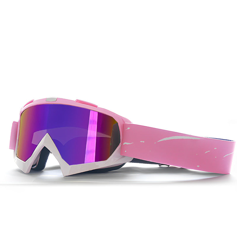 Progressive Pink + Colorful Lenses Outdoor Protective Motorcycle Goggles - Windproof, Dustproof, Skiing, and Cycling Eye