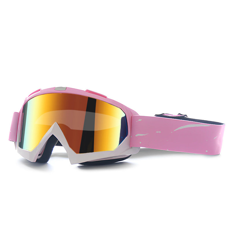 Progressive Pink + Imitation Red Lenses Outdoor Protective Motorcycle Goggles - Windproof, Dustproof, Skiing, and Cyclin