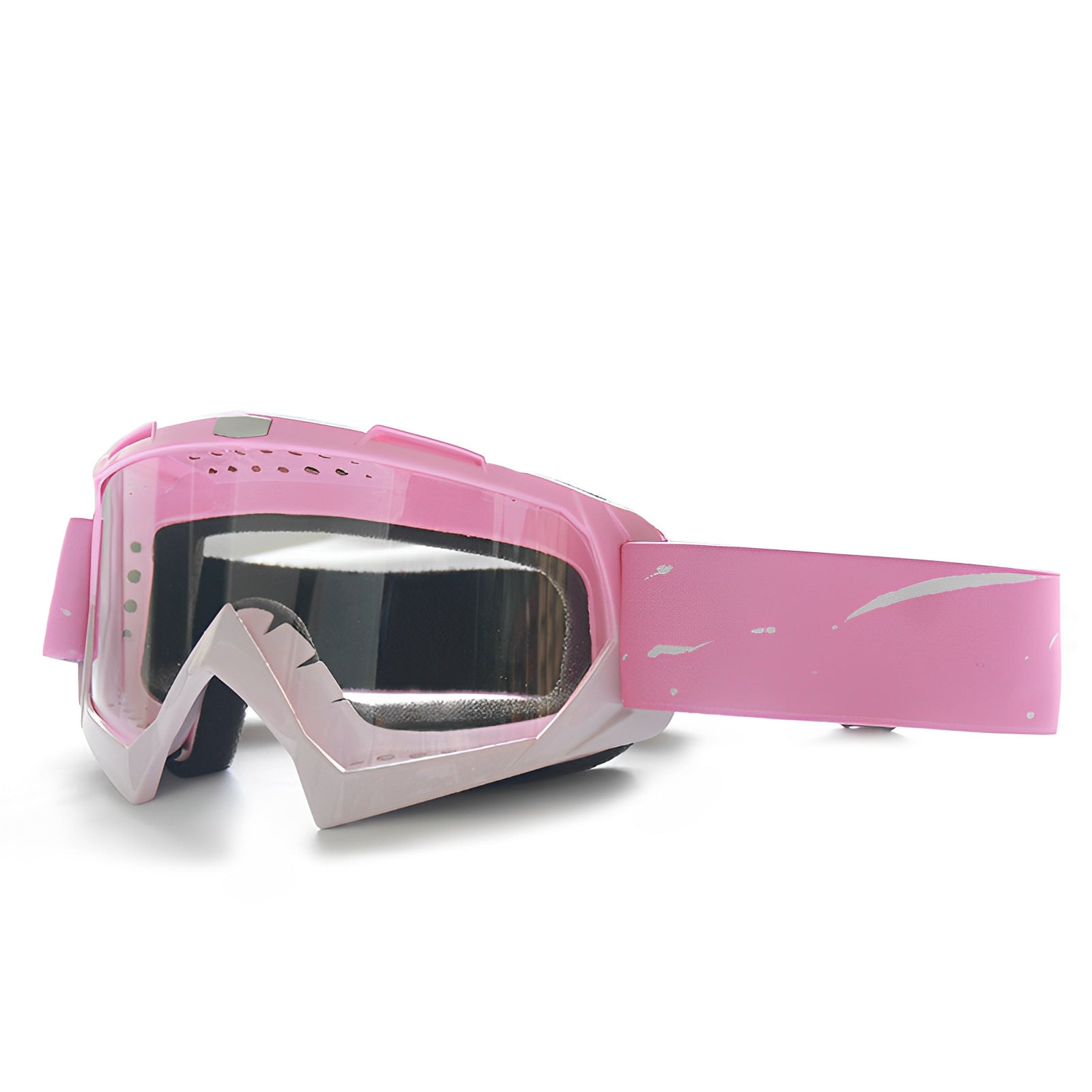 Progressive Pink + Transparent Lenses Outdoor Protective Motorcycle Goggles - Windproof, Dustproof, Skiing, and Cycling 