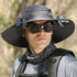 Dark Grey Solar-Powered Cooling Wide Brim Hat - USB Rechargeable Dual Fan Fisherman Cap - UPF50+ Sun Protection and Quic