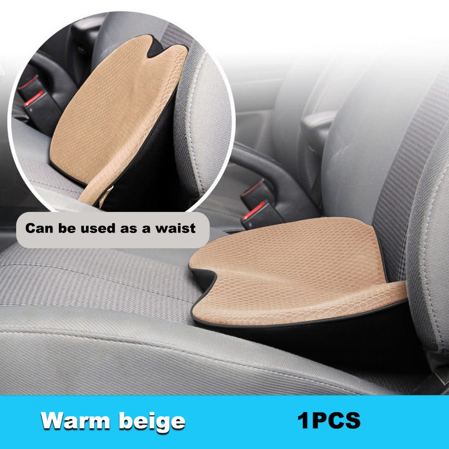Khaki Mini Car Seat Cushion - Memory Foam Height-Boost Cushion with Removable Mesh Cover - Driver Seat Pad for All Seaso