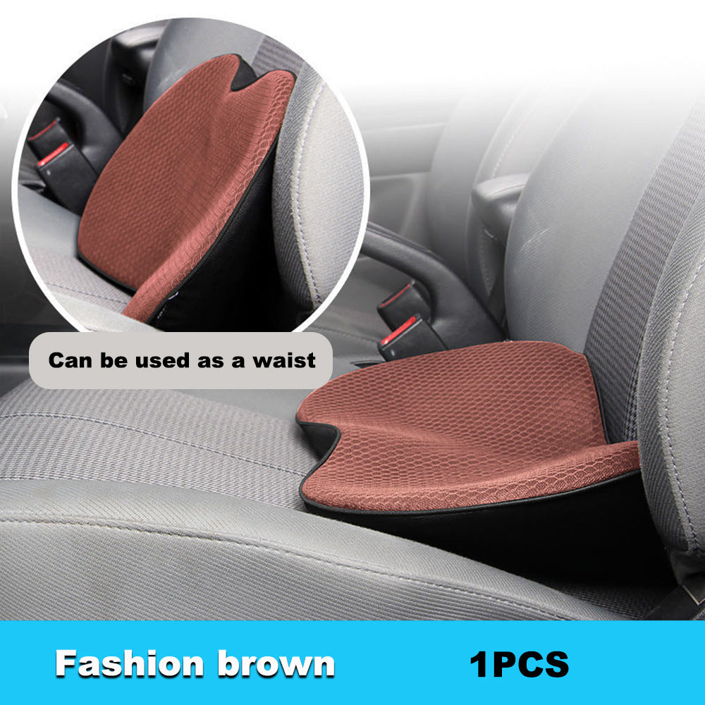 Brown Mini Car Seat Cushion - Memory Foam Height-Boost Cushion with Removable Mesh Cover - Driver Seat Pad for All Seaso
