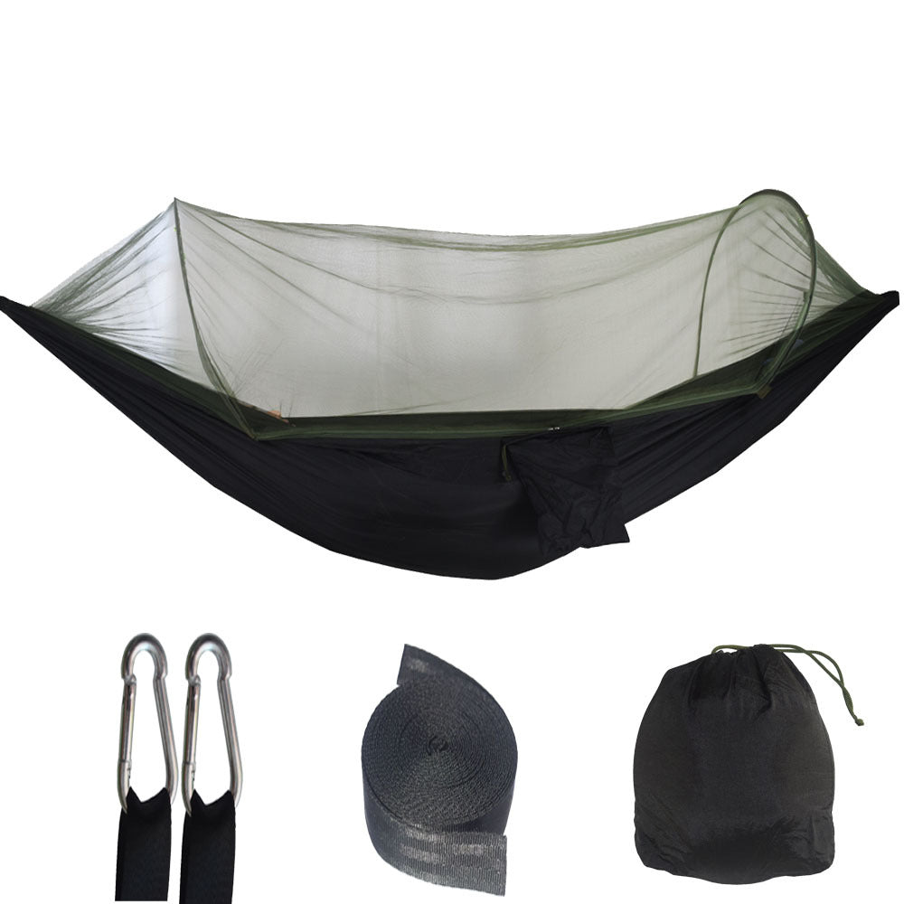 Black Automatic Pop-Up Mosquito Net Hammock - 200kg Load Capacity, Lightweight Outdoor Camping Gear with Quick Setup and