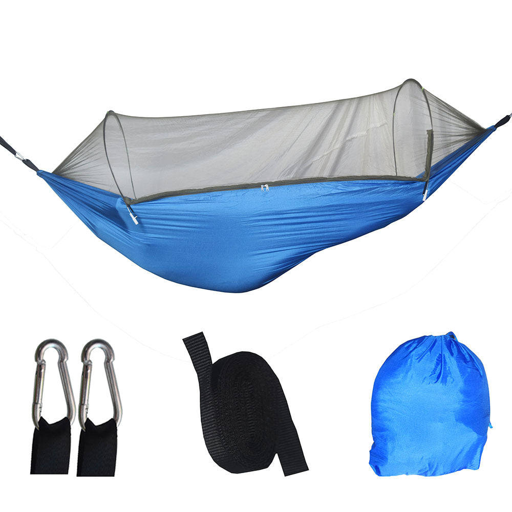 Blue Automatic Pop-Up Mosquito Net Hammock - 200kg Load Capacity, Lightweight Outdoor Camping Gear with Quick Setup and 