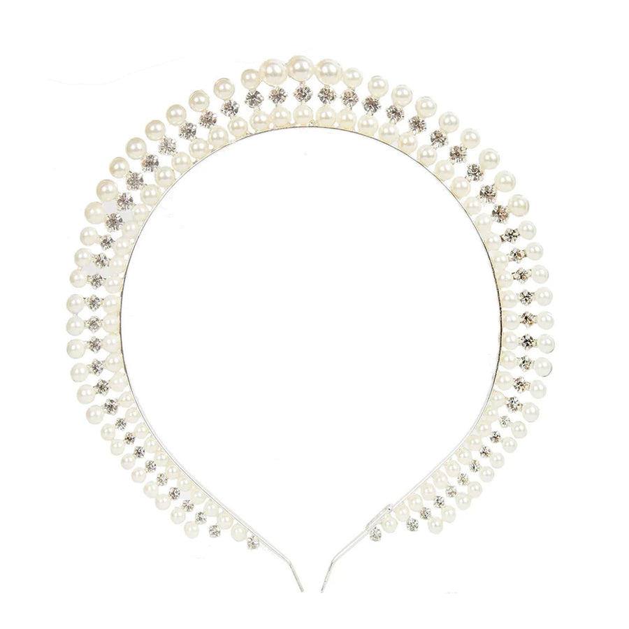 Silver Elegant Faux Pearl Bridal Headband â€“ Multi-Layer Vintage Princess Tiara for Weddings and Formal Occasions, Ligh