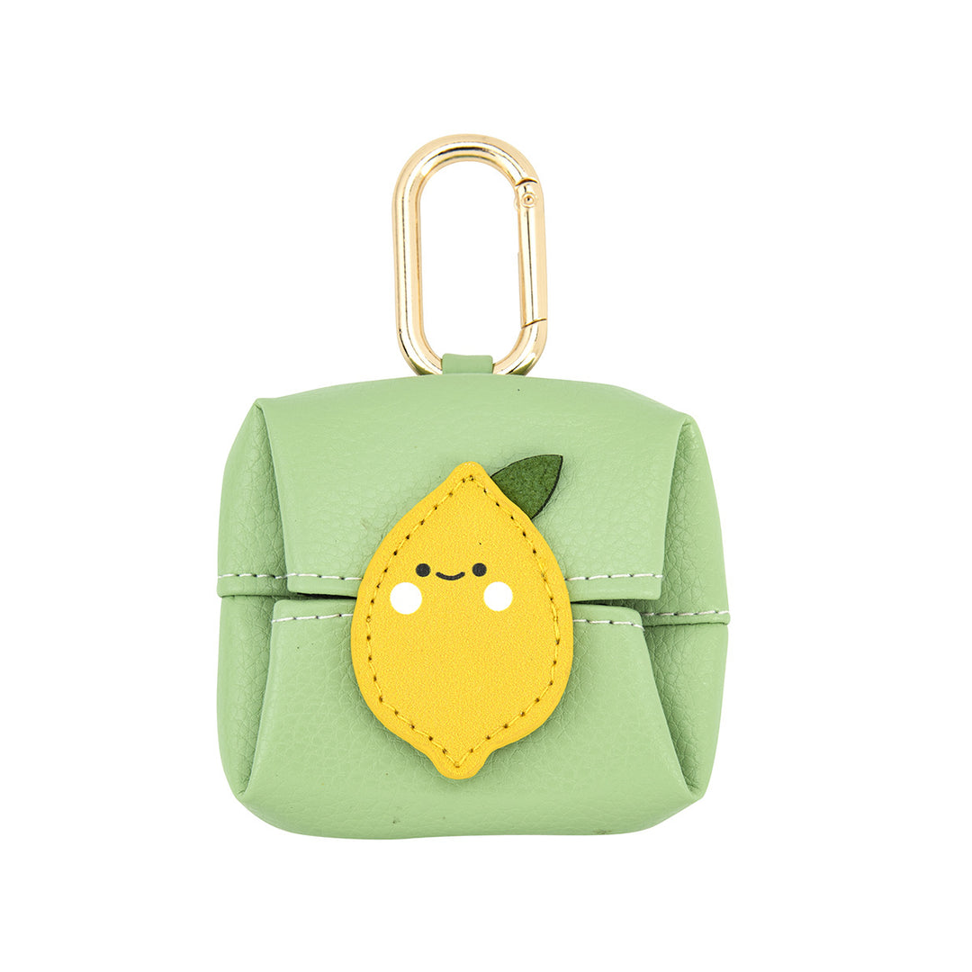 Lemon Pattern Green Cute Multifunctional Mini Leather Coin Purse with Keychain for Lipstick, Bluetooth Earbuds, and Smal