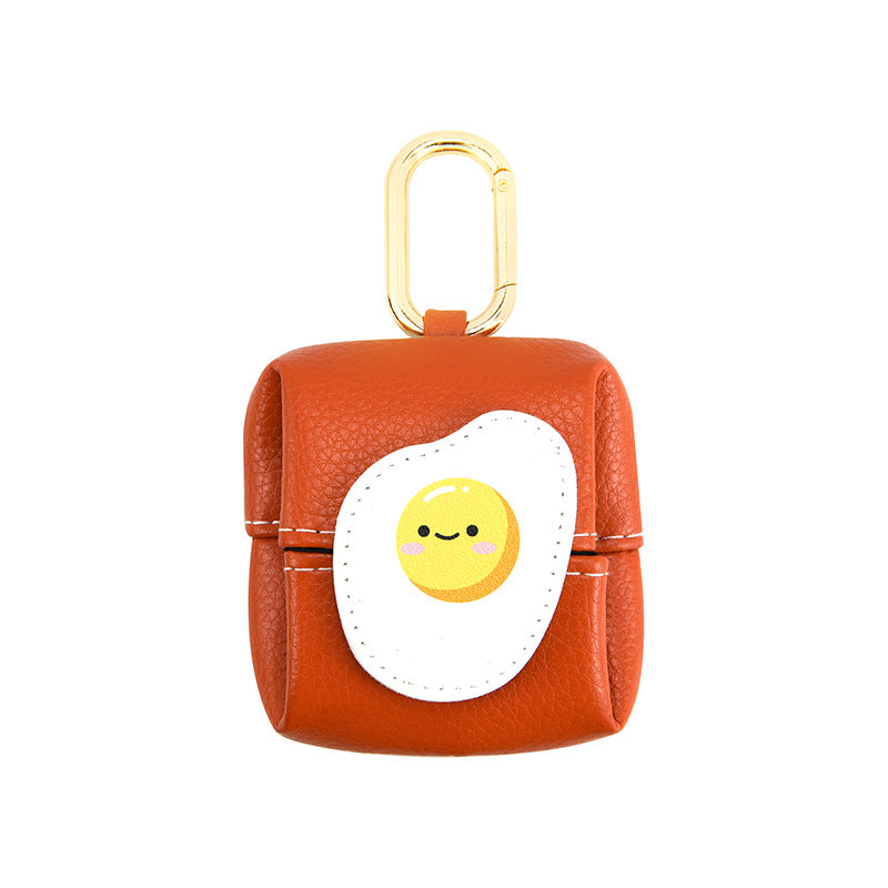 Fried Egg Pattern Orange Cute Multifunctional Mini Leather Coin Purse with Keychain for Lipstick, Bluetooth Earbuds, and