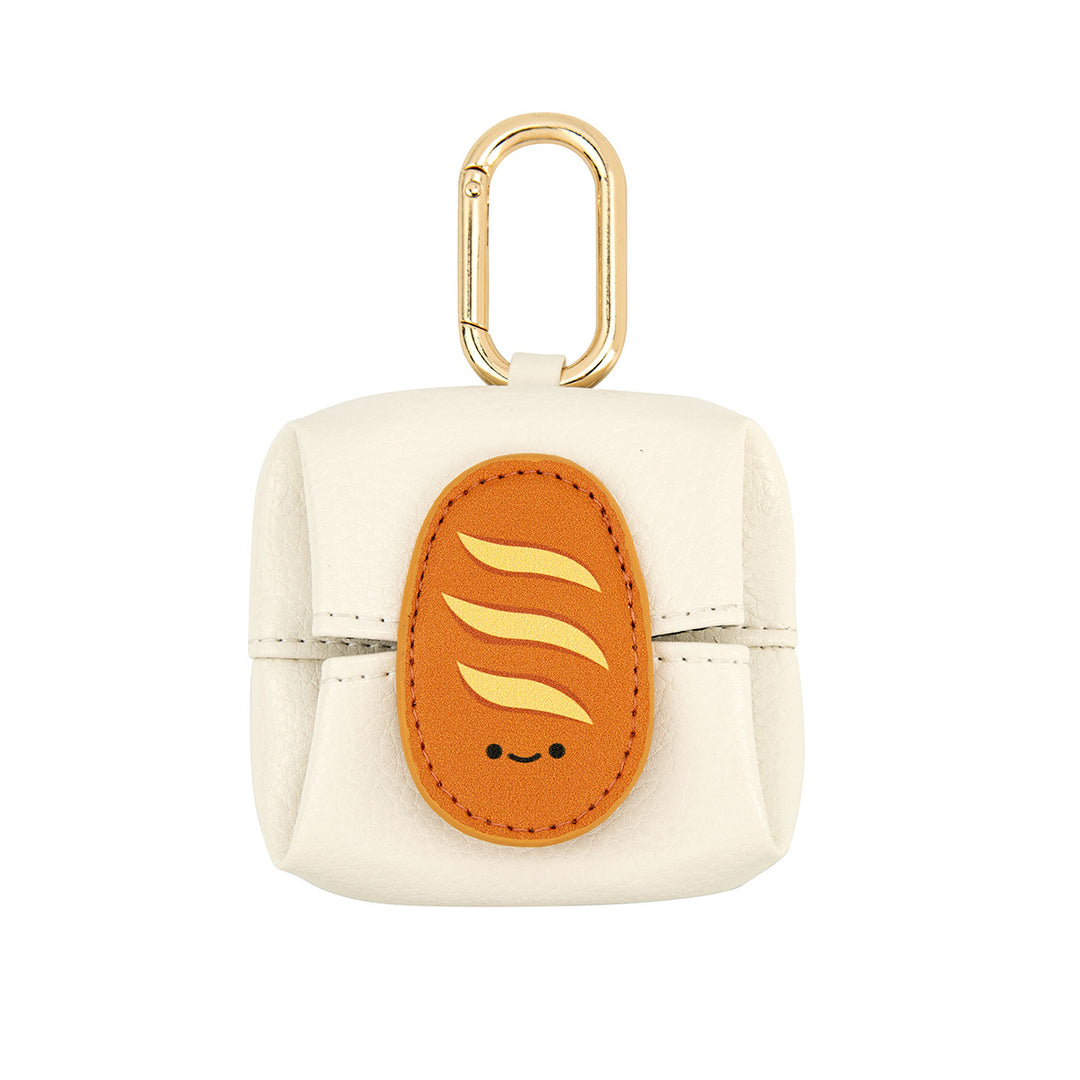 Bread Pattern White Cute Multifunctional Mini Leather Coin Purse with Keychain for Lipstick, Bluetooth Earbuds, and Smal